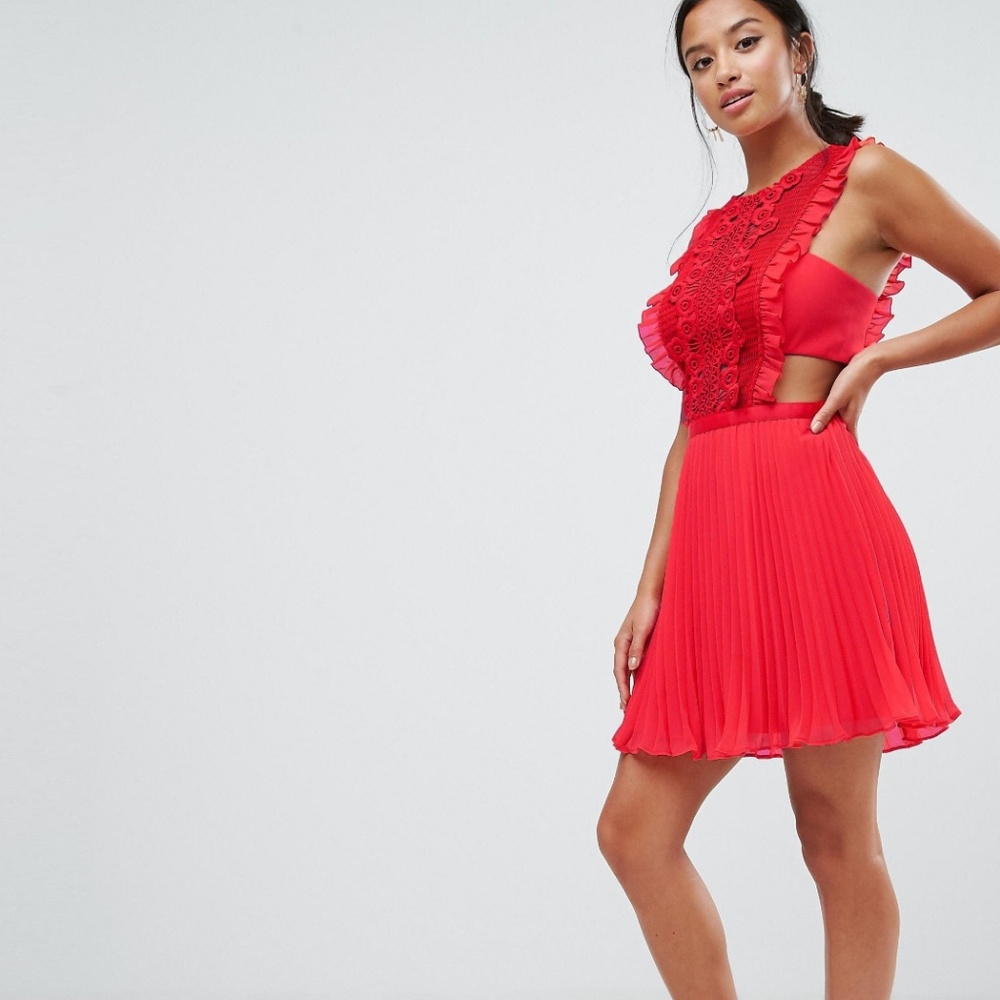 ASOS Petite Red Skater Dress with Frill Detail